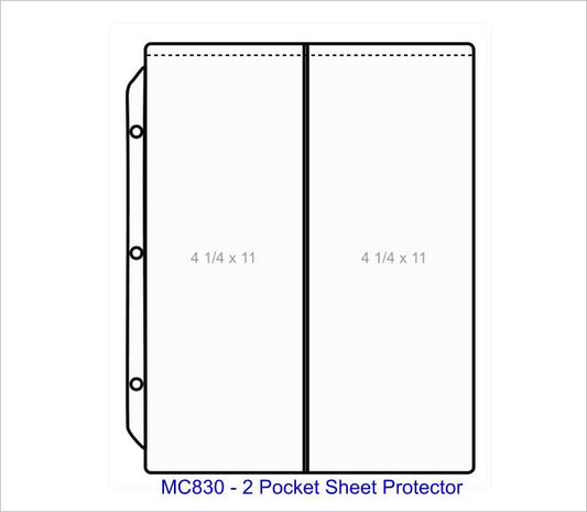 2 Pocket Sheet Protector - Pocket Capacity 4 1/4" x 11" - M830