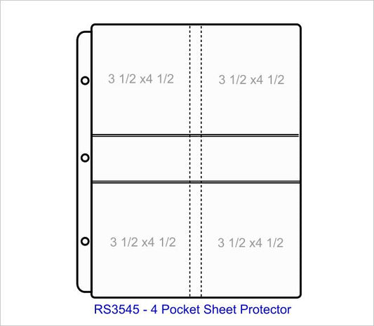4 Pocket Sheet Protector - Pocket Capacity 3 1/2" x 4 1/2" - RS3545