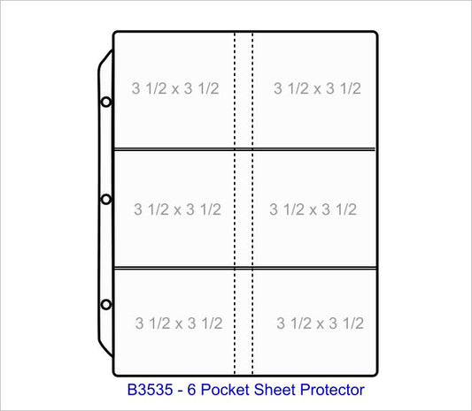 6 Pocket Sheet Protector - Pocket Capacity 3 1/2" x 3 1/2" - B3535