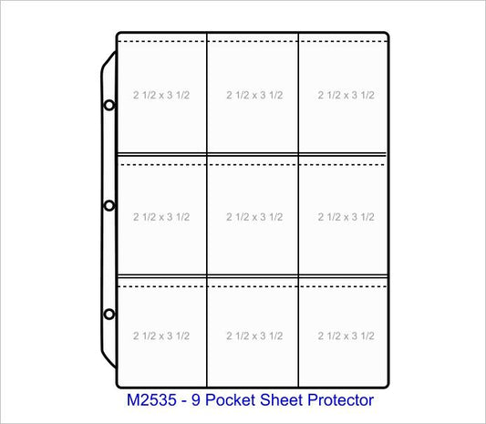 9 Pocket Sheet Protector - Pocket Capacity 2 1/2" x 2 1/2" - M2535