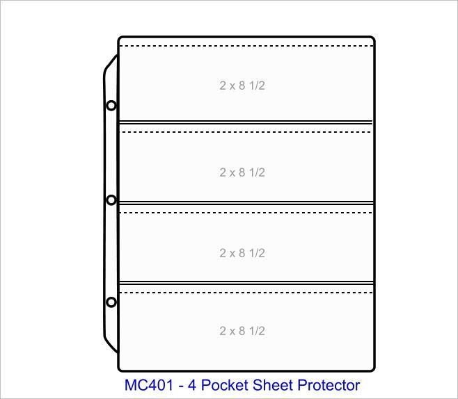 4 Pocket Sheet Protector - Pocket Capacity 2" x 8 1/2" - MC401