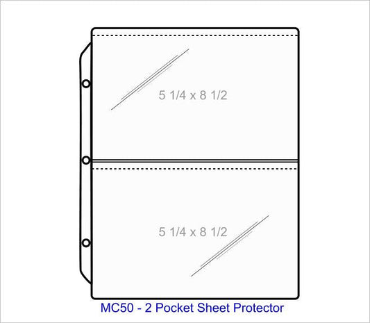 2 Pocket Sheet Protector - Pocket Capacity 5 1/4" x 8 1/2" - MC50 - CL